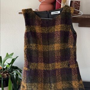 Jil Sander Checkered Wool Dress in Purple and Yellow